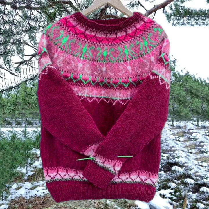 Damen nan Norwegerpullover aus Wollmix mit Rundhalsausschnitt und traditionellem Fair-Isle-Yoke Echo Archiv