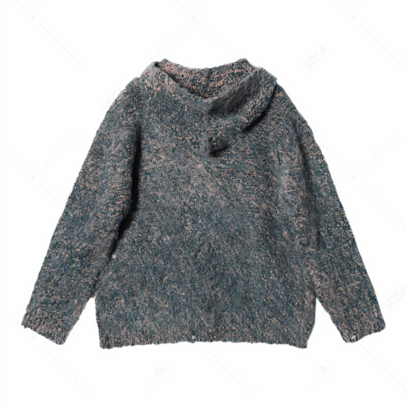 Damen Flauschige Kapuzen-Strickjacke mit Knopfleiste und melierter Bouclé-Optik Echoarchiv
