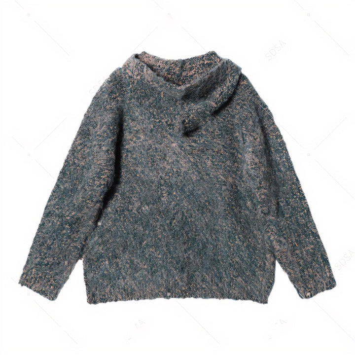 Damen Flauschige Kapuzen-Strickjacke mit Knopfleiste und melierter Bouclé-Optik Echoarchiv