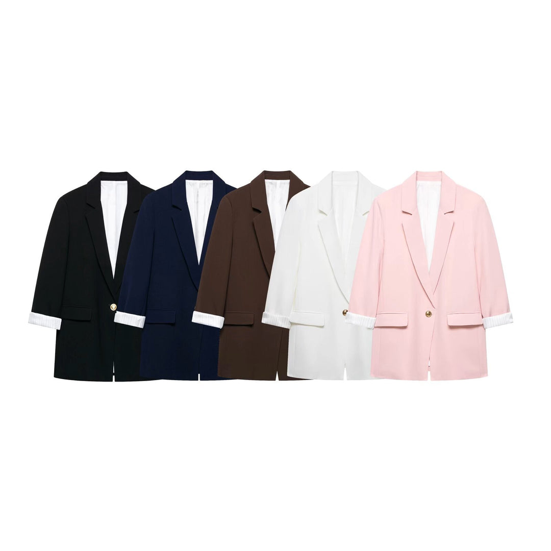 Damen taillierter Longblazer mit Umschlagärmeln und dekorativem Knopf Echo Archiv