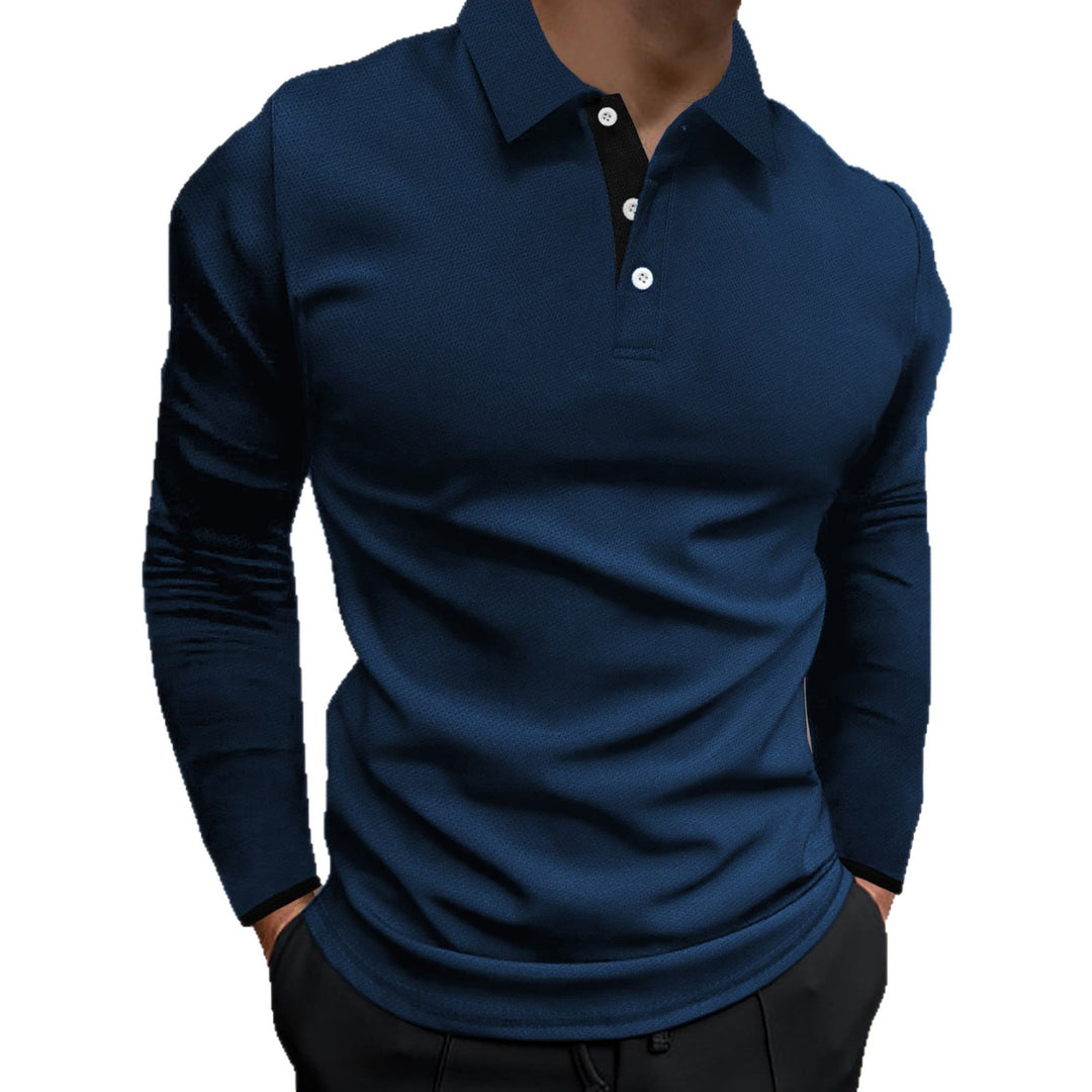 Herren elegantes Langarm-Polohemd mit strukturiertem Gewebe Echoarchiv