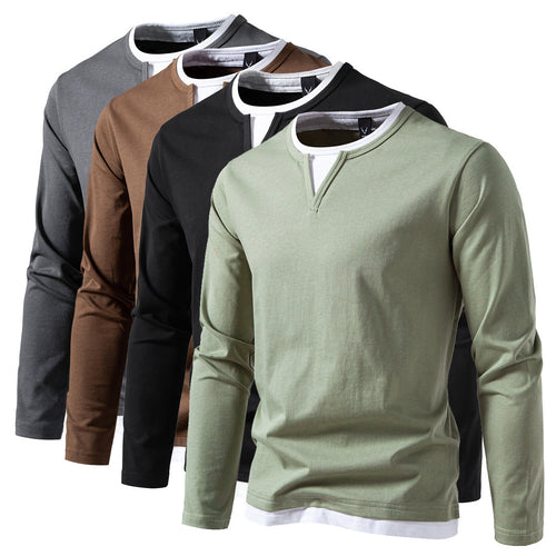 Herren Langarmshirt mit modernem V-Ausschnitt und coolen Layering-Details Echoarchiv