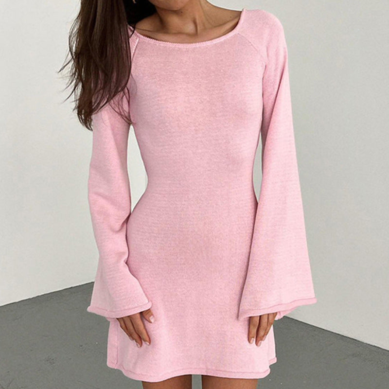 Damen lässiges Strickkleid mit weiten Ärmeln und Rundhalsausschnitt Echo Archiv