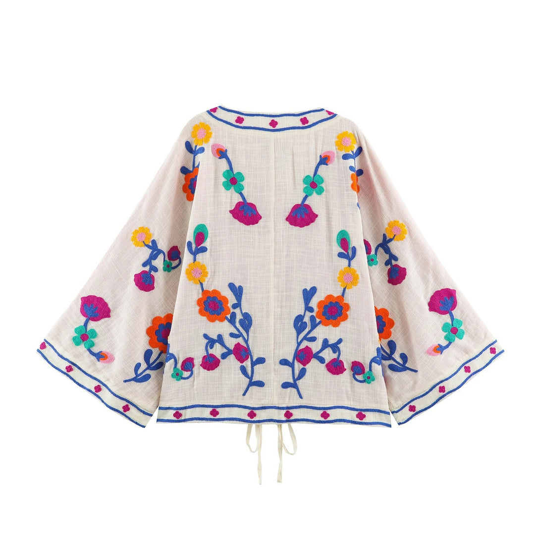 Damen bestickter Kimono-Cardigan mit floraler Stickerei Echo Archiv