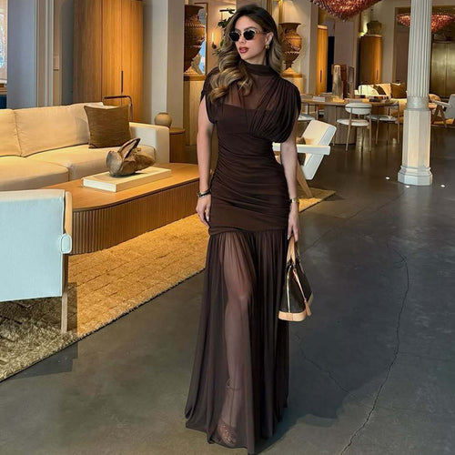 Damen Elegantes Maxikleid mit transparentem Oberteil und figurbetonendem Unterbau Echo Archiv