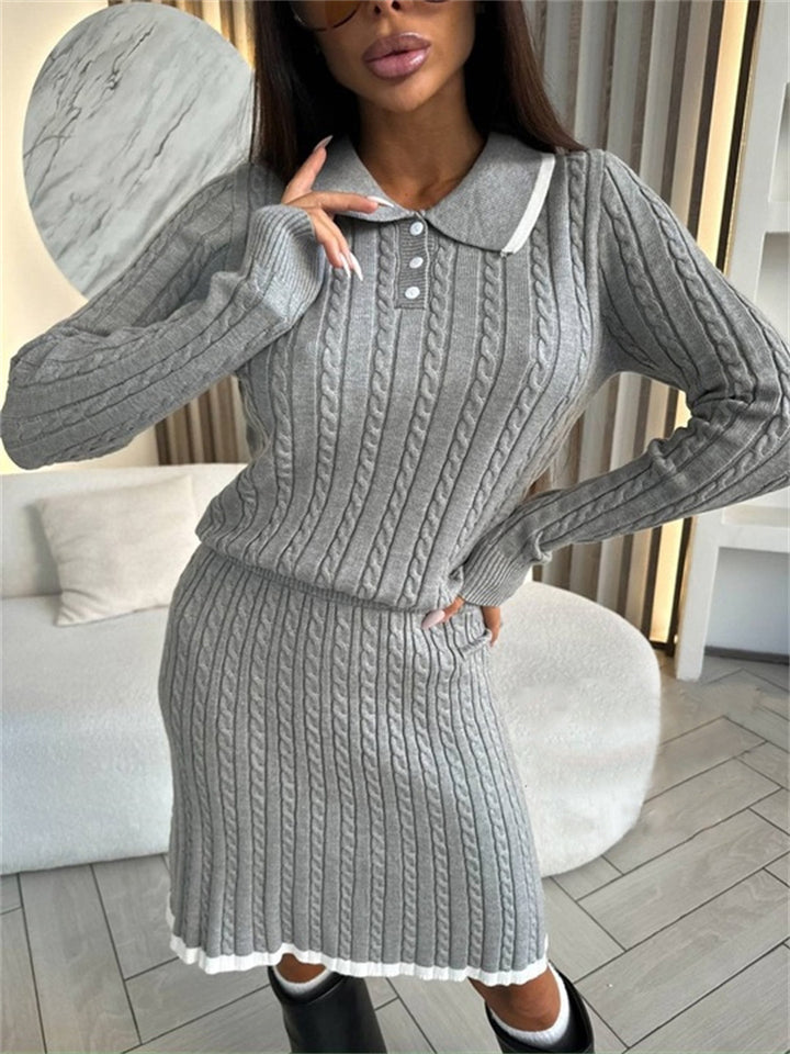 Damen Zweiteiliges Zopfstrick-Kleid mit Taillenbund und Polokragen – Mavelle