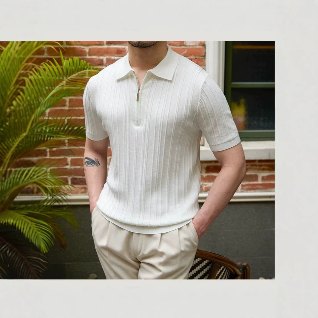 Stylisches kurzärmliges Poloshirt für Männer mit halbem Reißverschluss Echo Archive