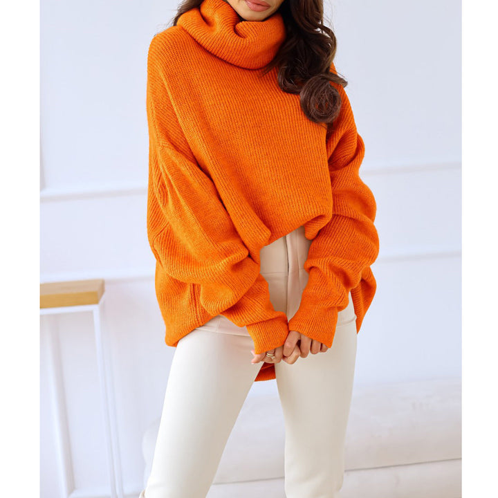 Damen Strickpullover mit Rollkragen lockerer Sitz, einfarbig – Mavelle