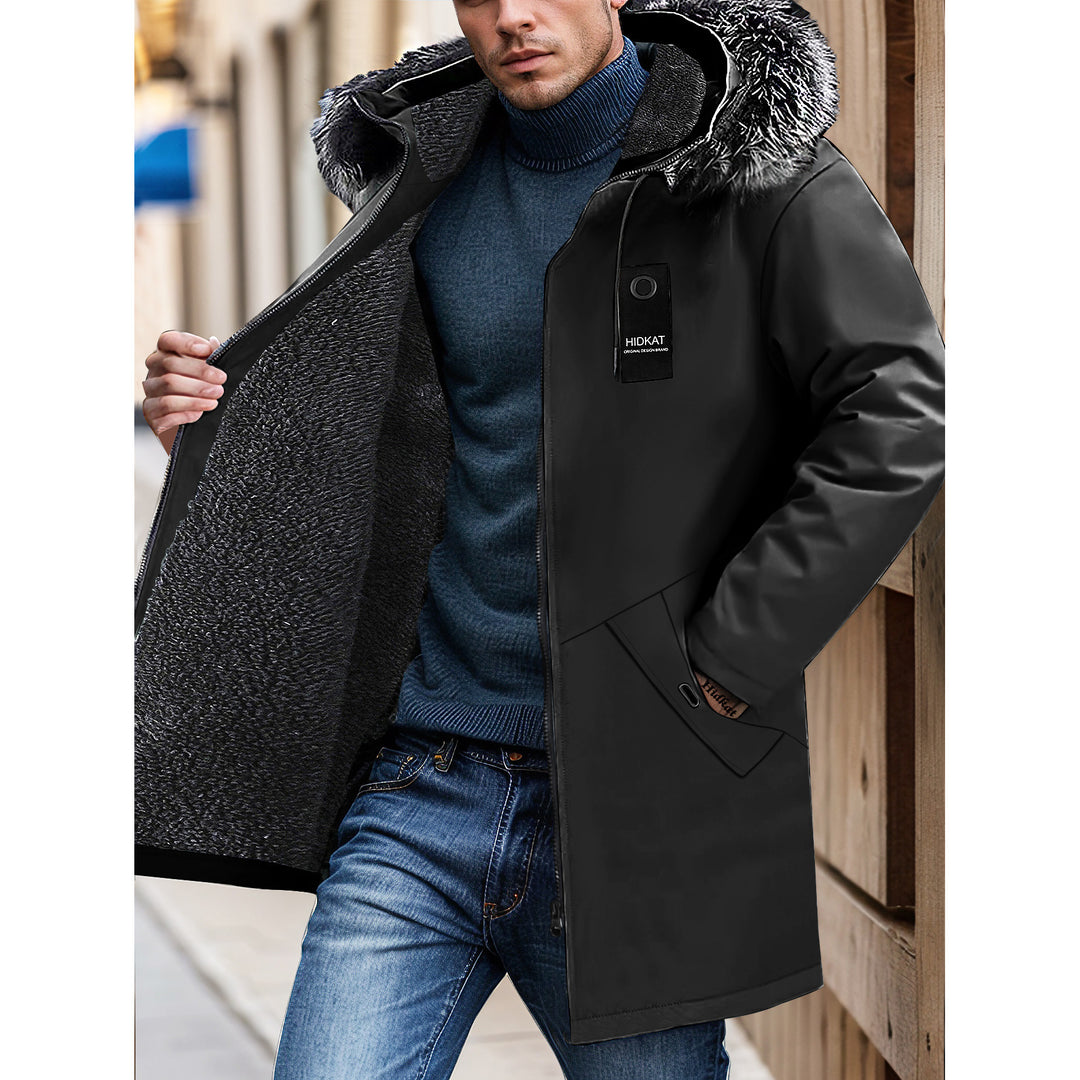 Herren Lange Winterjacke mit Kapuze und Kunstfellbesatz Echo Archiv