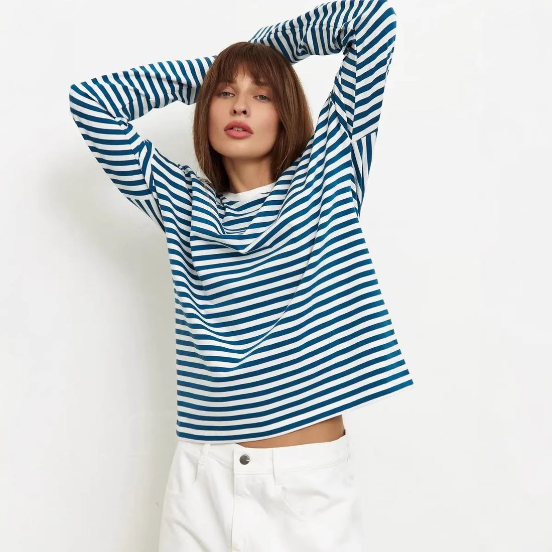 Damen Lässiges gestreiftes Langarmshirt – Avérine