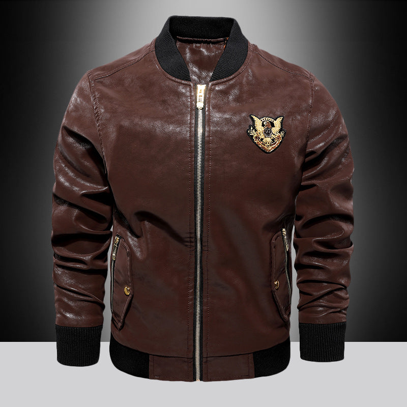 Herren modische kunstleder Bomberjacke mit bestickten Details Echoarchiv
