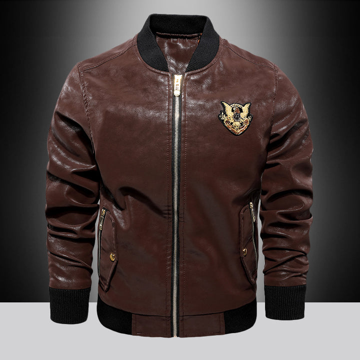 Herren modische kunstleder Bomberjacke mit bestickten Details Echoarchiv
