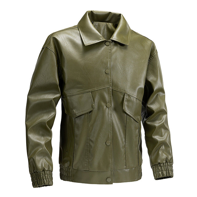 Herren modische Lederjacke mit praktischen Taschen und elastischen Bündchen Echoarchiv