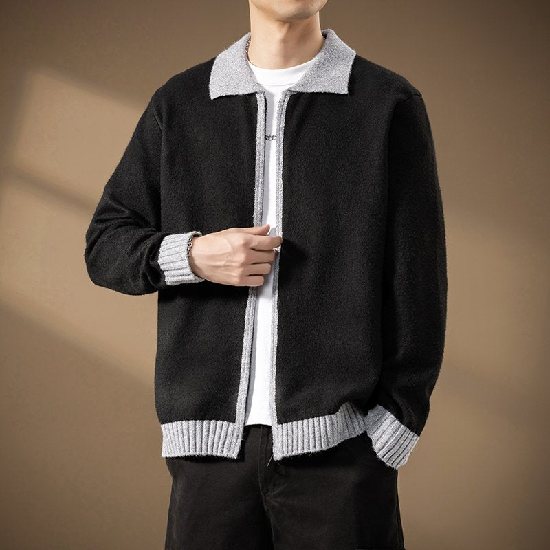 Herren Strickjacke mit durchgehendem Reißverschluss und kontrastgeripptem Saum Echo Archiv