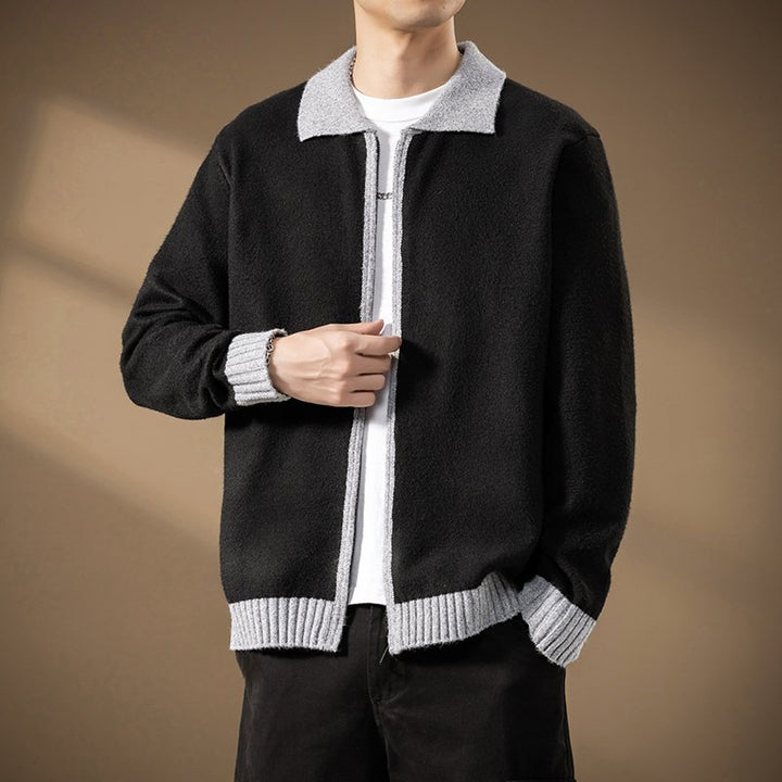 Herren Strickjacke mit durchgehendem Reißverschluss und kontrastgeripptem Saum Echo Archiv