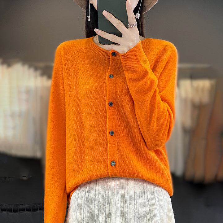 Damen Kurzgeschnittener Cardigan in Mohair‑Optik mit Rundhalsausschnitt und Perlmuttknöpfen Echoarchiv
