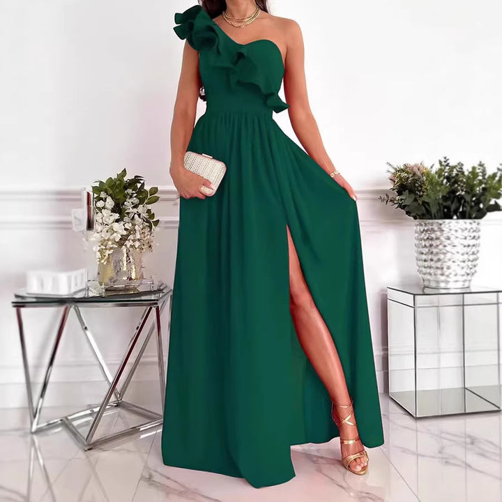 Damen Maxikleid mit asymmetrischem Schnitt und voluminösem Rüschendetail Echo Archiv