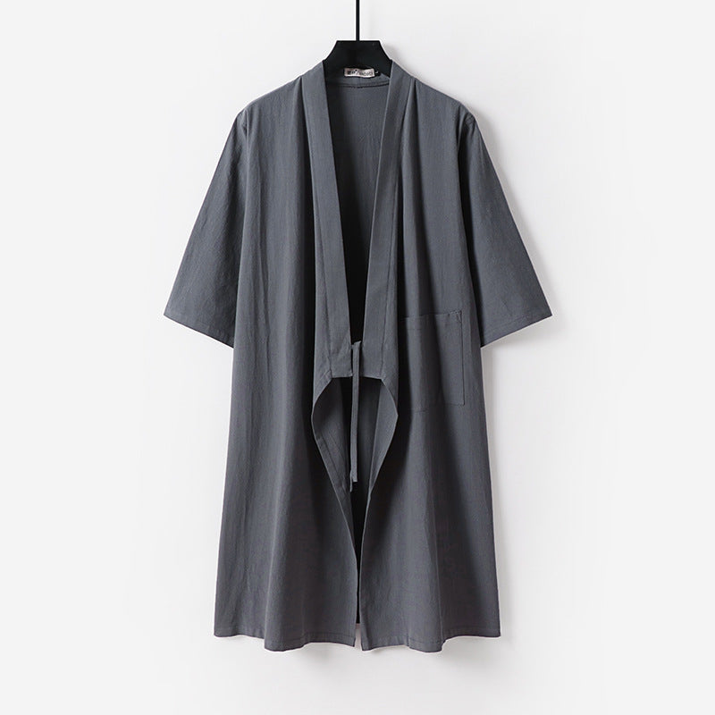 Unisex Oversize Kimono-Mantel aus Baumwollmischung mit Bindeband und Dreiviertelärmeln Echoarchiv
