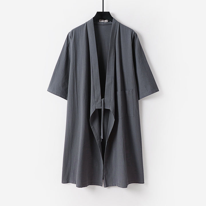 Unisex Oversize Kimono-Mantel aus Baumwollmischung mit Bindeband und Dreiviertelärmeln Echoarchiv