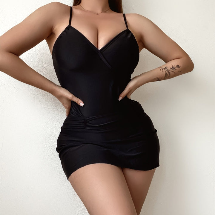 Damen Eleganter Wickel-Badeanzug mit hüftbedeckendem Rock Echo Archiv