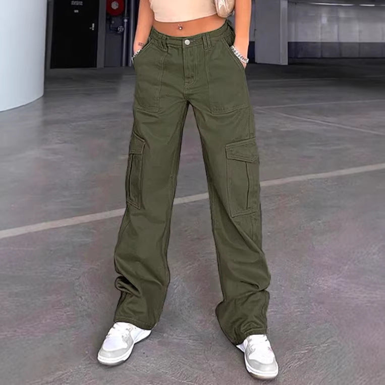 Damen Cargo-Hose mit weitem Bein, hoher Taille und Utility-Taschen Echo Archiv