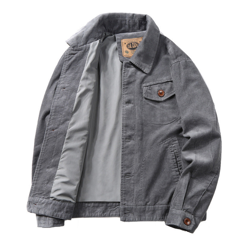 Herren Cord-Truckerjacke mit leichtem Innenfutter, Hemdkragen und aufgesetzter Brustklappe – Taviero