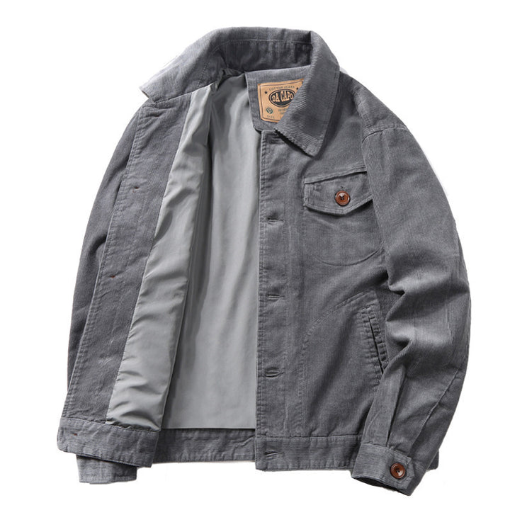 Herren Cord-Truckerjacke mit leichtem Innenfutter, Hemdkragen und aufgesetzter Brustklappe – Taviero