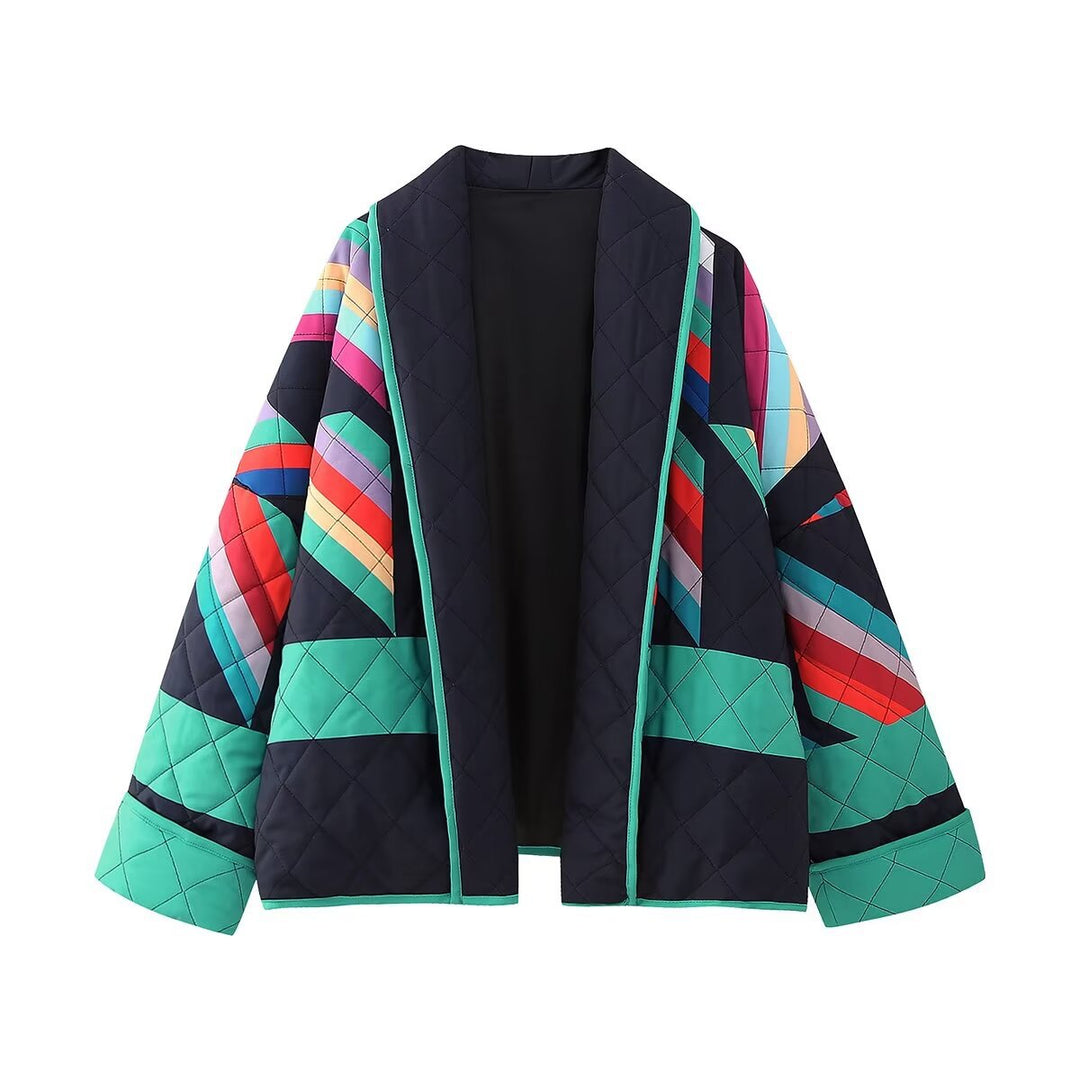 Damen nan gesteppte Oversize Kimonojacke mit grafischem Blockprint und Paspelierung Echo Archiv