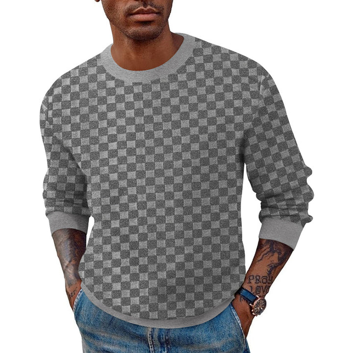 Herren strukturierter Strickpullover mit Rundhalsausschnitt und elastischem Bund Echoarchiv