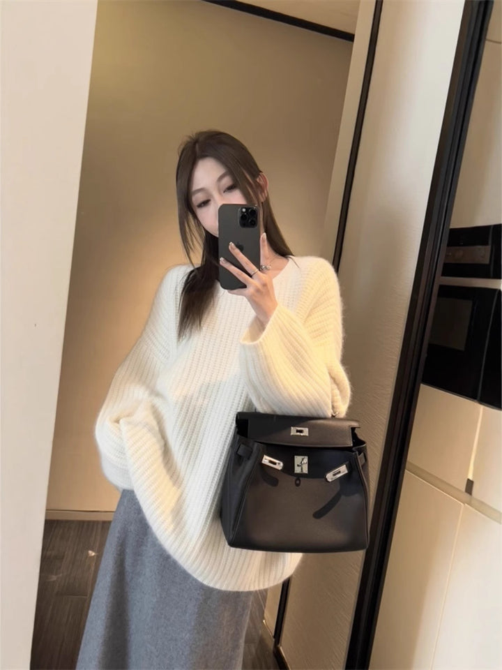 Damen Oversize Flauschpullover im Mohair‑Look mit strukturierter Rippenoptik Echoarchiv