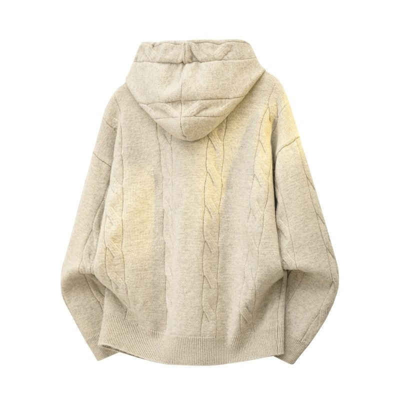 Damen Oversize-Kapuzen-Strickjacke mit Zopfmuster & Knopfleiste Echoarchiv