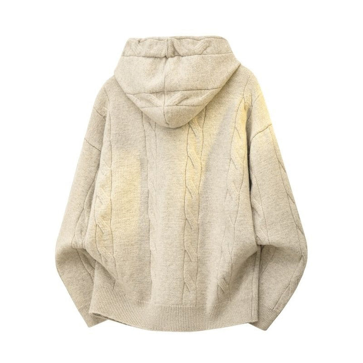 Damen Oversize-Kapuzen-Strickjacke mit Zopfmuster & Knopfleiste Echoarchiv