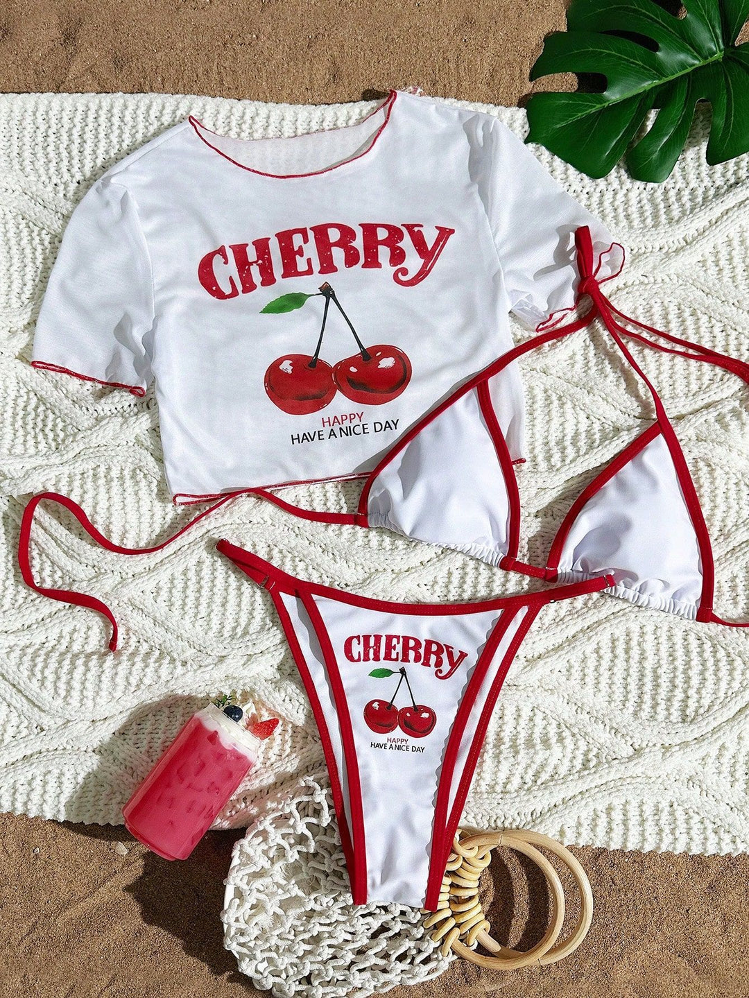 Damen Bikini-Set mit kreativem Kirschmotiv Echo Archiv