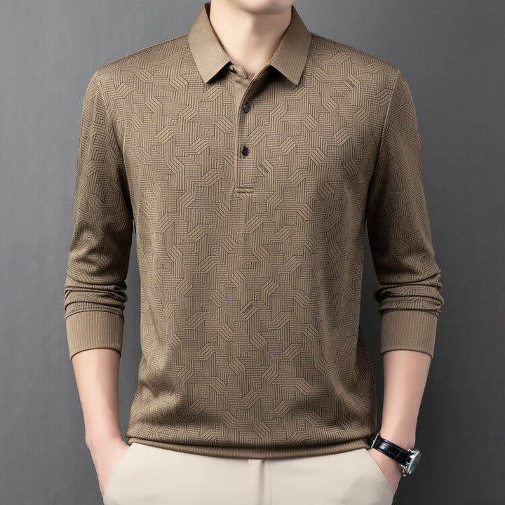 Herren modisches Langarm Polohemd mit strukturiertem Design und atmungsaktiven Eigenschaften Echoarchiv