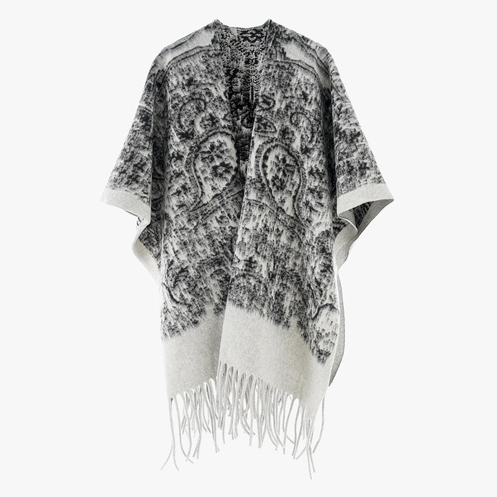 Damen Fransen-Cape im Kuschel-Wollmix mit strukturierter Vintage-Optik – Montévia
