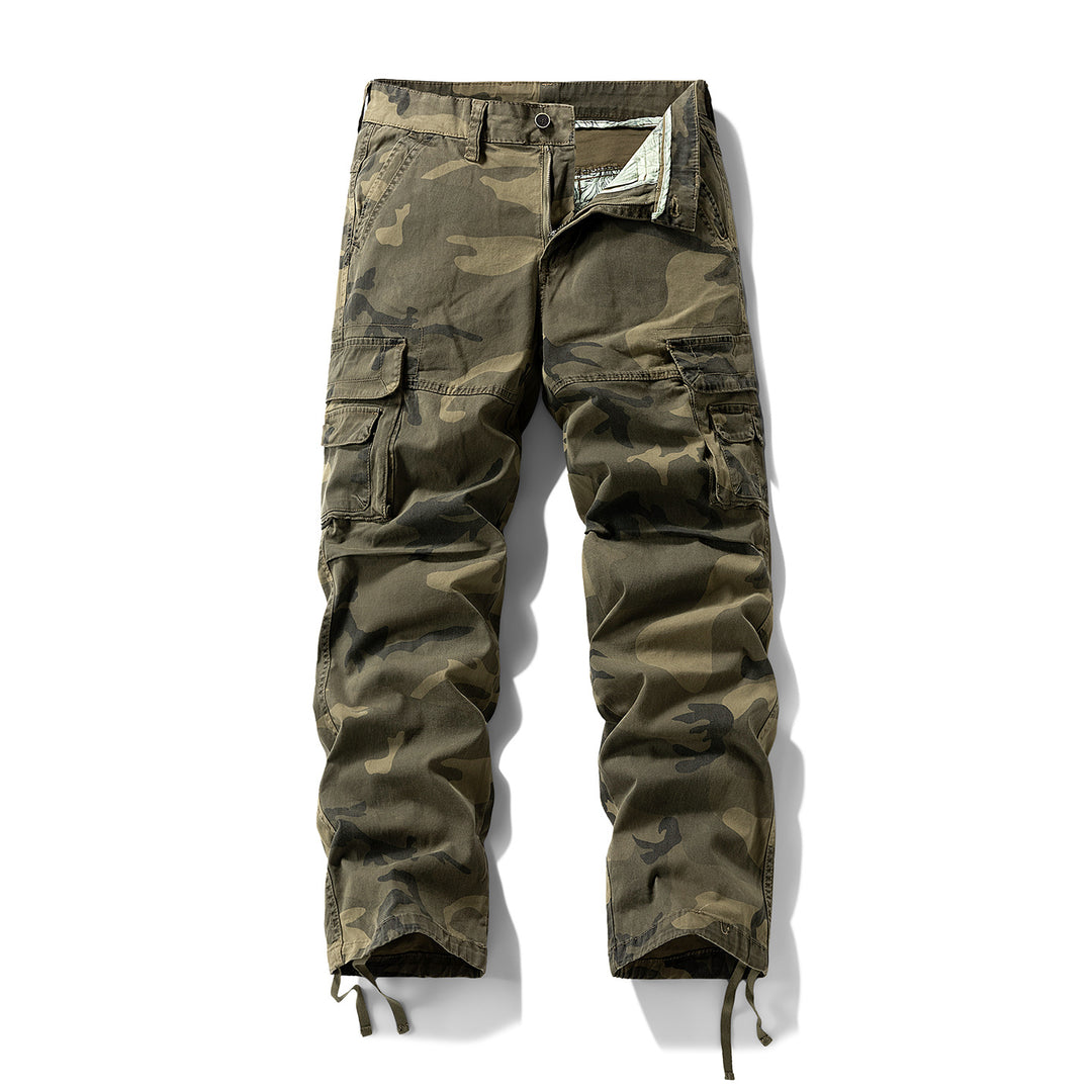Herren Cargo-Hose mit Camouflage-Muster, Relaxed-Fit, Mehrfach-Taschen und Kordelzug am Saum Echo Archiv