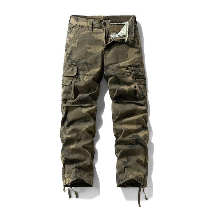 Herren Cargo-Hose mit Camouflage-Muster, Relaxed-Fit, Mehrfach-Taschen und Kordelzug am Saum Echo Archiv