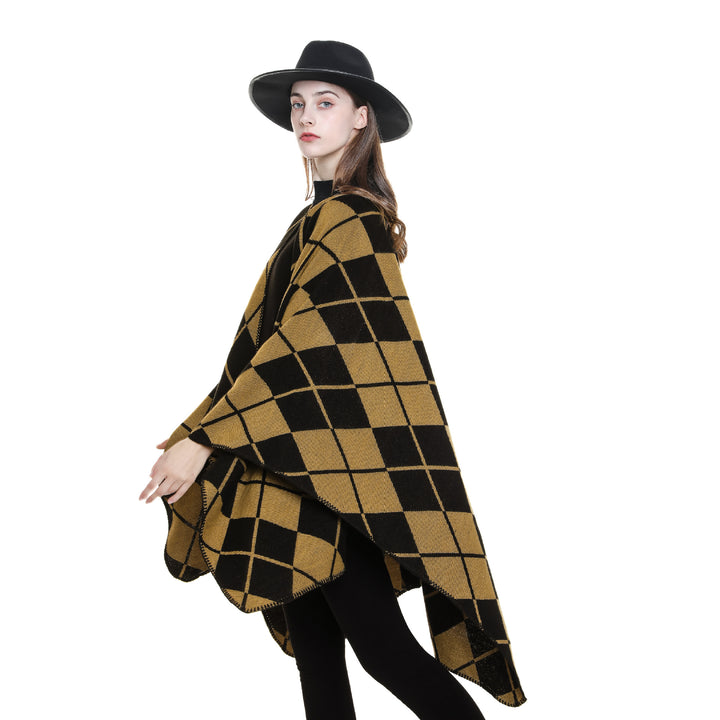 Damen Oversize-Cape im Plaid‑Deckenstil aus Wollmix mit offenem Fall Echo Archiv