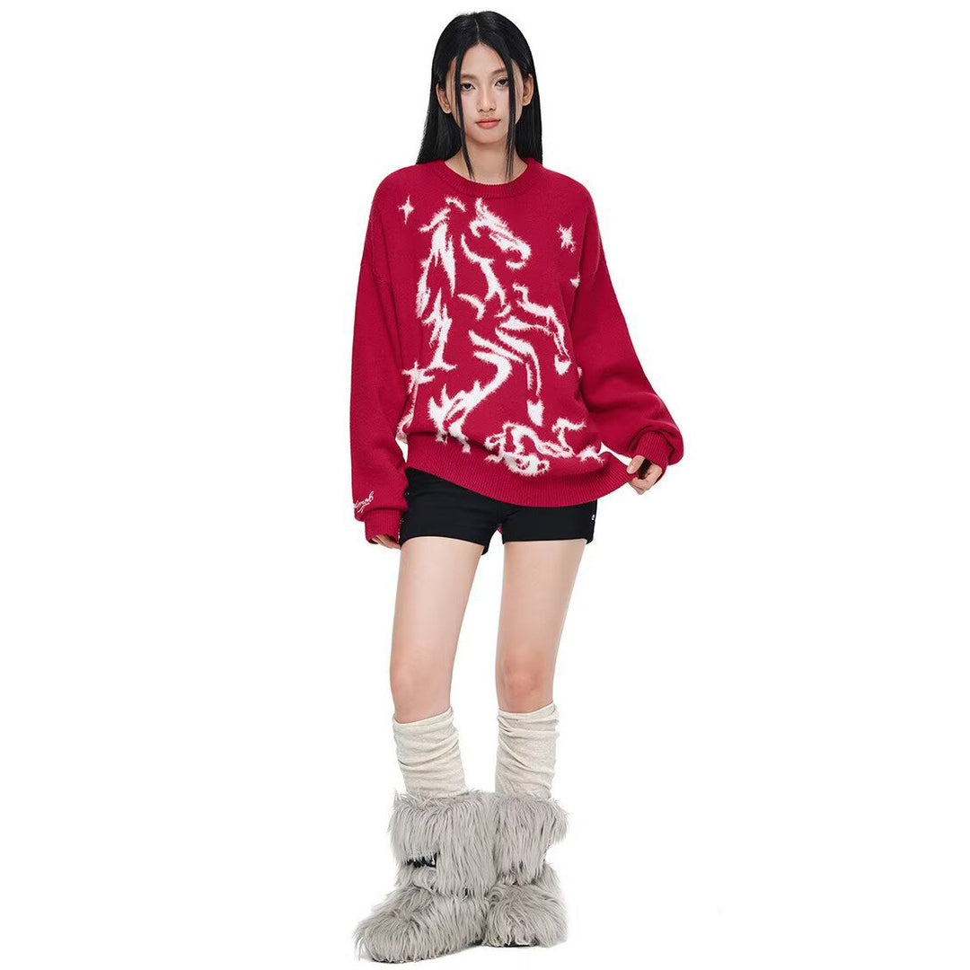 Damen Kuscheliger Oversized Pullover mit Einhornmotiv Echoarchiv