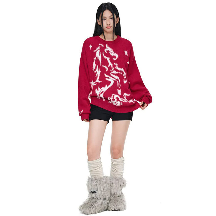Damen Kuscheliger Oversized Pullover mit Einhornmotiv Echoarchiv