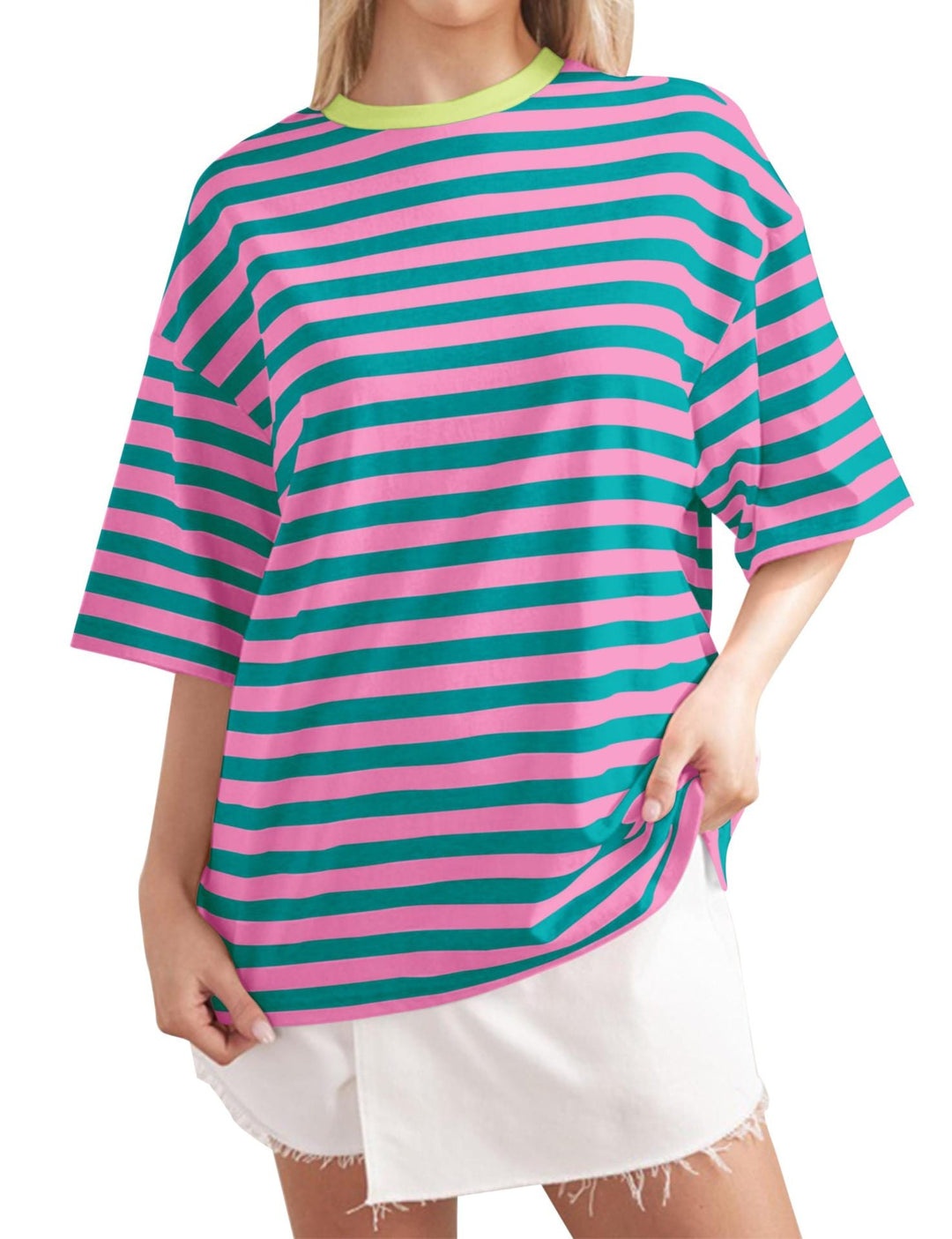 Damen Lässiges Oversized T-Shirt mit breiten Streifen Echoarchiv