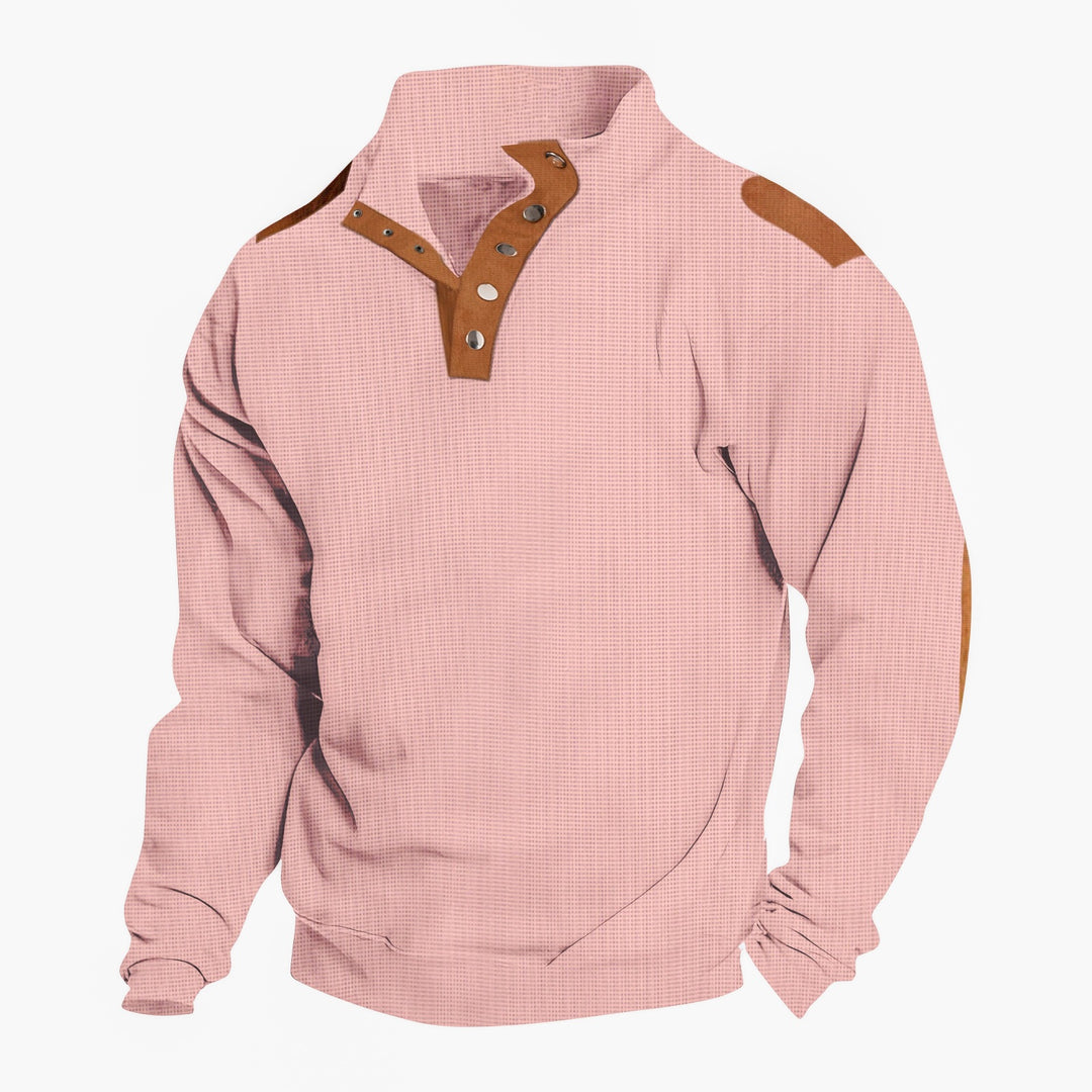 Herren komfortabler Sweatpullover mit innovativem Kragen und praktischen Knopfdetails Echoarchiv