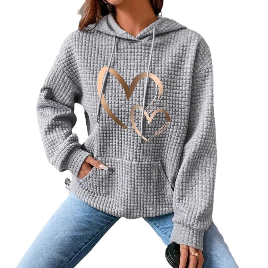 Damen Kapuzenpullover mit Waffelstruktur, Kängurutasche und Metallic-Herzprint Echo Archiv