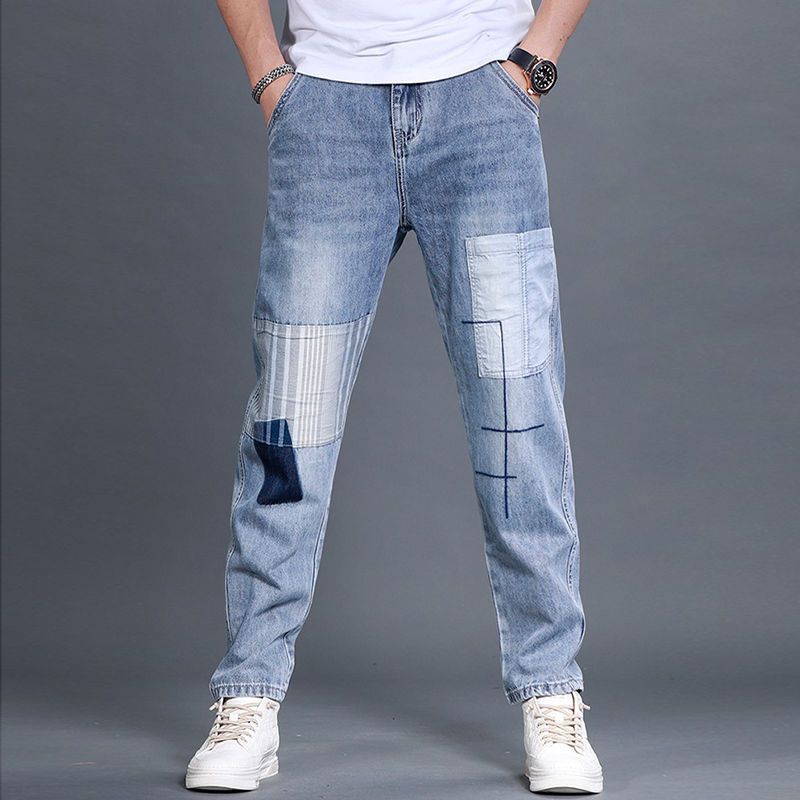 Herren lässige Denim-Hose mit kreativen Patch-Details Echoarchiv