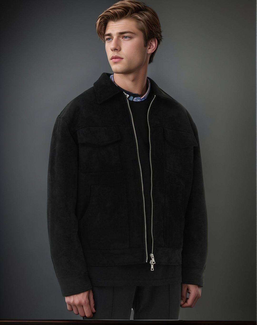 Herren modische Jacke mit praktischen aufgesetzten Taschen und Reißverschluss Echoarchiv