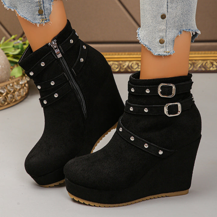 Damen Wedge-Stiefeletten mit Schnallen- und Glitzer-Details Echo Archiv