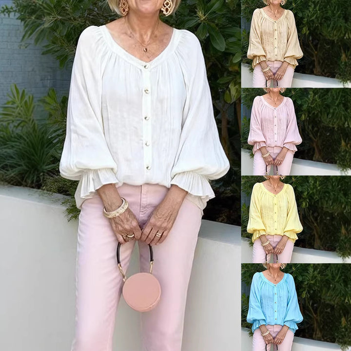 Damen Elegantes Blusenshirt mit Rüschenärmeln und Knopfleiste Echo Archiv