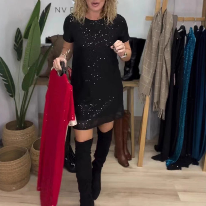 Damen nan funkelndes Shift-Minikleid mit Paillettenbesatz und transparentem Saum Echo Archiv