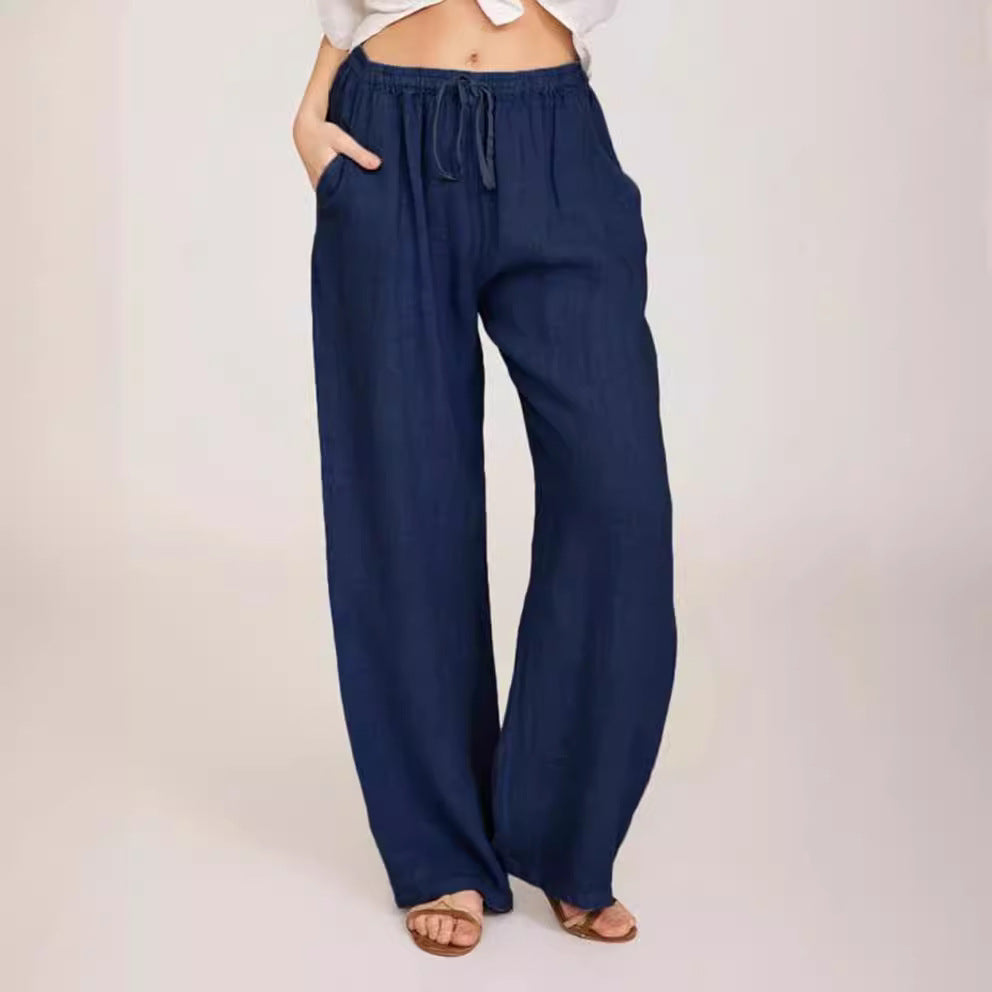 Damen luftige Palazzo-Hose mit Tunnelzugbund, elastischem Taillenabschluss und seitlichen Eingrifftaschen – Avélisse