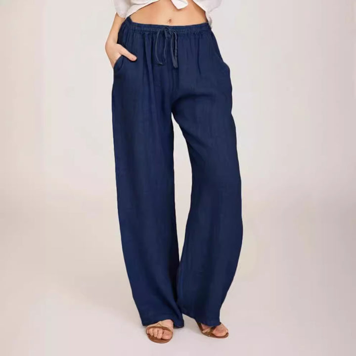 Damen luftige Palazzo-Hose mit Tunnelzugbund, elastischem Taillenabschluss und seitlichen Eingrifftaschen – Avélisse